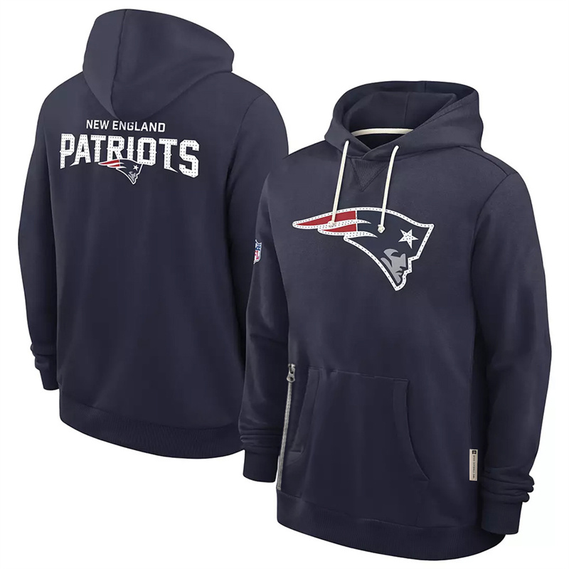 Men's New England Patriots Navy Sideline Standard Issue Initial Home Dri-FIT Pullover Hoodie